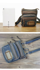 Blue Denim Mens Casual Small Vertical Messenger Bag Jean Belt Bag Belt Pouch For Men