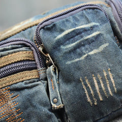Blue Denim Mens Casual Waist Bag Fanny Packs Blue Jean Hip Bag Bum Bags For Men