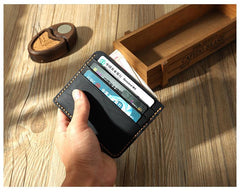 Black Leather Mens Front Pocket Wallet Personalized Handmade Slim Card Wallets for Men