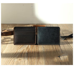 Blue Leather Mens Front Pocket Wallet Personalized Handmade Slim Card Wallets for Men