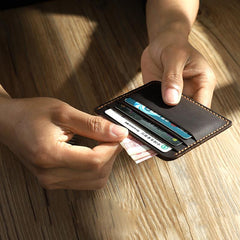 Blue Leather Mens Front Pocket Wallet Personalized Handmade Slim Card Wallets for Men
