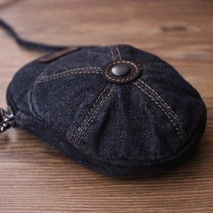 Black Unique Denim Cap Mini Messenger Bags Belt Pouch Denim Cap Phone Waist Bag