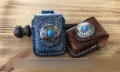 Handmade Mens Blue Leather Classic Zippo Lighter Case Belt Zippo Lighter Holder with Belt Loop