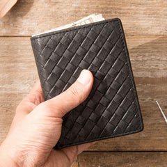 Braided Leather Mens Small Wallets Bifold Slim Front Pocket Wallet for Men