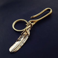 Brass Feather Keyring Moto KeyChains Feather Hook Keyrings Moto Key Holders Key Chain Key Rings for Men