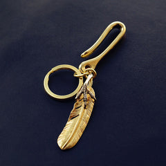 Brass Feather Keyring Moto KeyChains Feather Hook Keyrings Moto Key Holders Key Chain Key Rings for Men