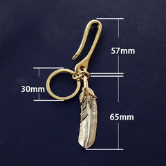 Brass Feather Keyring Moto KeyChain Feather Hook Keyrings Moto Key Holders Key Chain Key Rings for Men