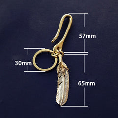 Brass Feather Keyring Moto KeyChains Feather Hook Keyrings Moto Key Holders Key Chain Key Rings for Men