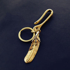 Brass Feather Keyring Moto KeyChain Feather Hook Keyrings Moto Key Holders Key Chain Key Rings for Men