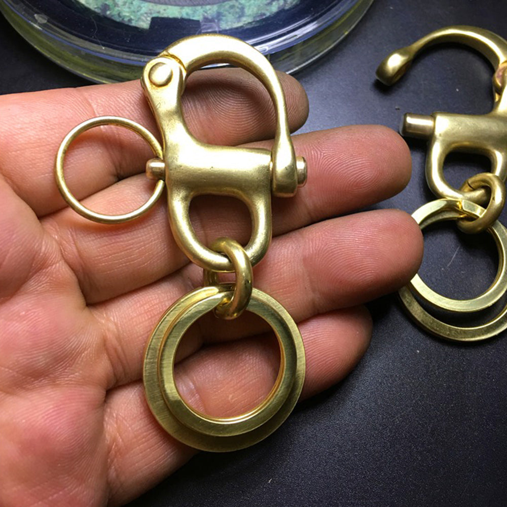 Brass Keyring Key Chain Gold Keyring Key Holders with Quick Release Rigging Sailing Fixed Bail Snap Shackle