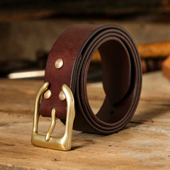 Handmade Mens Black Leather Belt Mens Brass Square Minimalist Handmade Leather Belts for Men