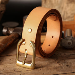 Handmade Mens Leather Belt Mens Brass Square Minimalist Handmade Leather Belts for Men