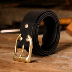 Handmade Mens Leather Belt Mens Brass Square Minimalist Handmade Leather Belts for Men