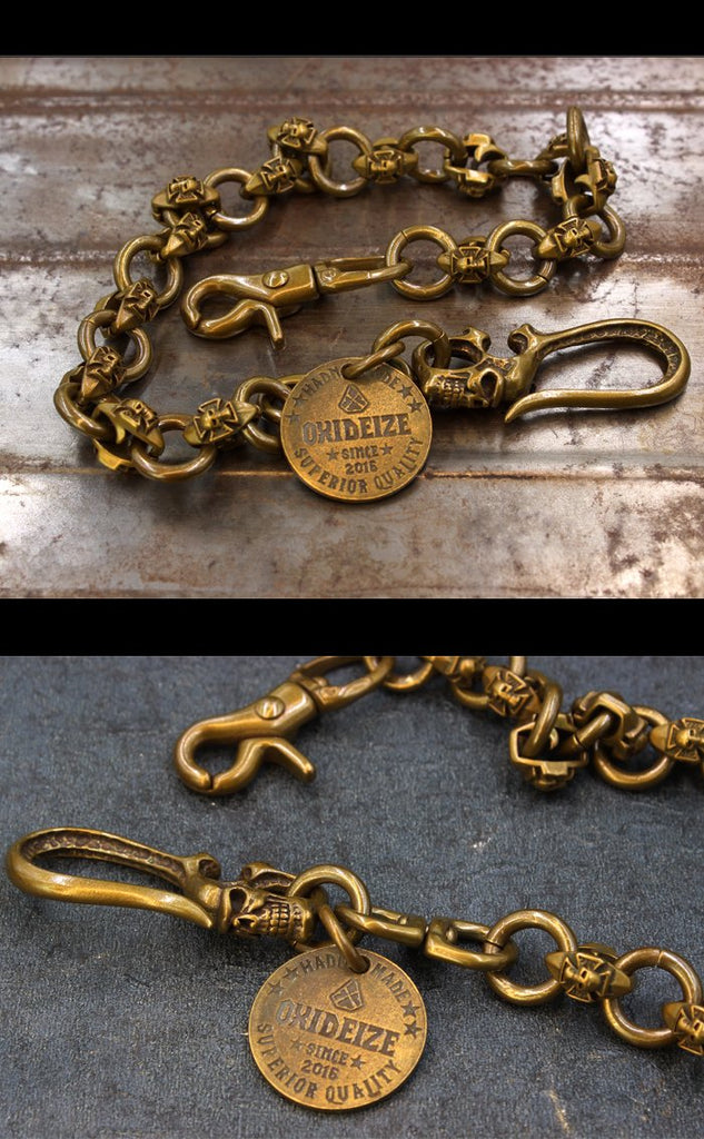 ZL Badass Gold Skull Mens Wallet Chain Biker Wallet Chain 18‘â€?Pants Chain for Men Brass / 40cm
