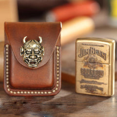 Brown Handmade Leather Mens Zippo Lighter Case With Belt Loop Coffee Zippo Standard Lighter Holders Steel Clip For Men