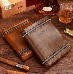 Coffee Leather&Cedar Mens 6pcs Cigar Case Leather Cigar Cases for Men