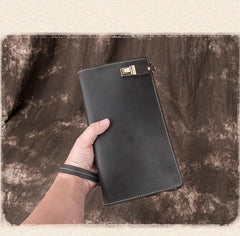 Brown MENS LEATHER Wristlet Wallet SLIM ZIPPER CLUTCH WRISTLET PURSE BAG CLUTCH BAG FOR MEN