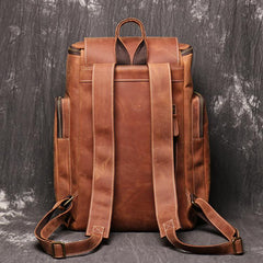 Brown Mens Leather 15 inches Large School Laptop Backpack Brown Travel Backpacks for Men