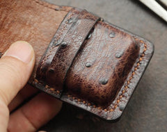 Brown Ostrich Style Leather Mens Holster Zippo Lighter Cases Belt Loop Standard Zippo Lighter Holder For Men