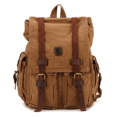 Brown CANVAS Mens Fashion Khaki 16'' Large Travel Bag College Backpack Hiking Backpack For Men