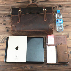 Brown Leather Men's Professional Briefcase 14‘’ Laptop Handbag Business Bag For Men