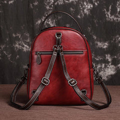Brown Cool LEATHER Womens Small Red Backpack Mini College Backpack For Women