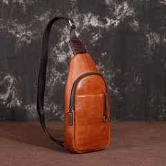 Brown Cool LEATHER MENS 8 inches Sling Bag One Shoulder Backpack Dark Brown Chest Bag For Men