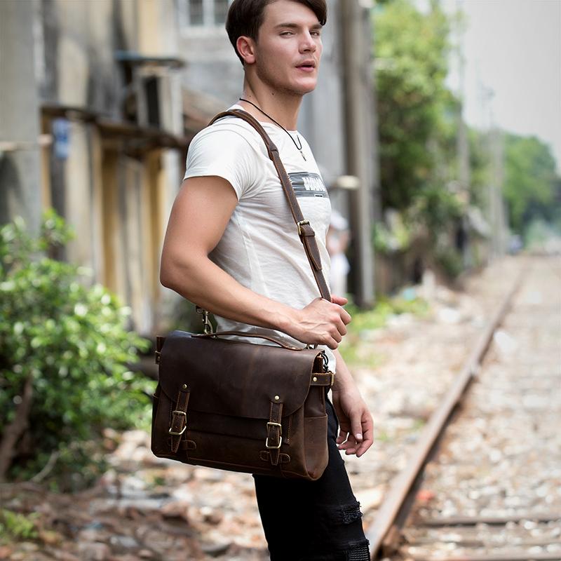 Messenger Cool Work Bags For Guys Brown Cool Leather 14