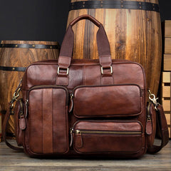 Cool Brown Leather 16 inches Travel Briefcase Side Bag Travel Handbag Luggage Bag for Men