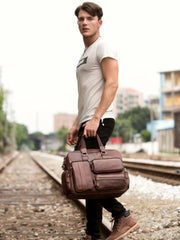 Cool Brown Leather 16 inches Travel Briefcase Side Bag Travel Handbag Luggage Bag for Men
