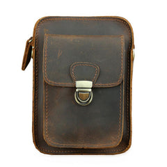 Brown Cool Leather Men Belt Pouch Vintage Coffee Waist Bag Belt Bag Hip Bag Mini Side Bag for Men