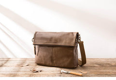 Brown Cool Leather Mens 11 inches Side Bags Messenger Bags Khaki Leather Courier Bag for Men