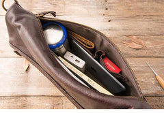 Brown Cool Leather Mens 11 inches Side Bags Messenger Bags Khaki Leather Courier Bag for Men