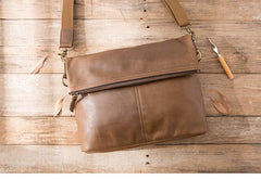 Brown Cool Leather Mens 11 inches Side Bags Messenger Bags Khaki Leather Courier Bag for Men