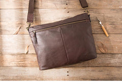 Brown Cool Leather Mens 11 inches Side Bags Messenger Bags Khaki Leather Courier Bag for Men