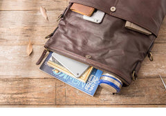 Brown Cool Leather Mens 11 inches Side Bags Messenger Bags Khaki Leather Courier Bag for Men