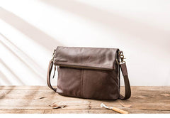 Brown Cool Leather Mens 11 inches Side Bags Messenger Bags Khaki Leather Courier Bag for Men