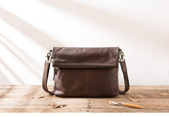 Brown Cool Leather Mens 11 inches Side Bags Messenger Bags Khaki Leather Courier Bag for Men