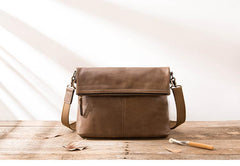 Brown Cool Leather Mens 11 inches Side Bags Messenger Bags Khaki Leather Courier Bag for Men