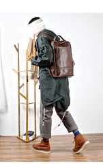 Brown Cool Leather Mens School Backpack College Backpack Computer Backpack For Men