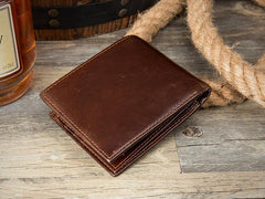 Brown Cool Leather Mens Thin Small Wallet Front Pocket Wallet Trifold billfold Wallets for Men