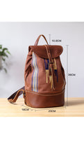 Brown Emroidered Canvas Leather Mens Women Large 14'' College Backpack Travel Backpack for Men