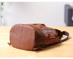 Brown Emroidered Canvas Leather Mens Women Large 14'' College Backpack Travel Backpack for Men