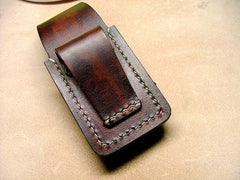 Black Handmade Leather Mens Slim Zippo Lighter Case Black Slim Zippo Lighter Holder with Belt Loop for Men