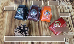 Handmade Mens Black Leather Heavy Armor Zippo Lighter Case Belt Zippo Lighter Holder with Belt Clip
