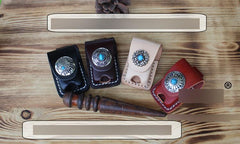 Handmade Mens Coffee Leather Slim Zippo Lighter Case Black Zippo Lighter Holder with Belt Loop