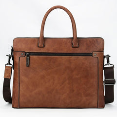 Brown Leather Men 14 inches Vintage Briefcase Handbag Blue Laptop Handbag Messenger Bag For Men