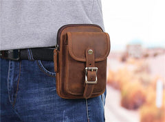 Brown Leather Cell Phone Holster Waist Pouches Belt Pouch Belt Bag For Men