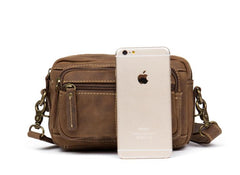 Cool Brown Leather Mens Small Side Bag Postman Bag Mini Messenger Bag for Men