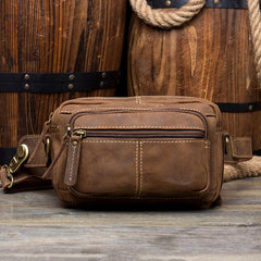 Cool Brown Leather Mens Small Side Bag Postman Bag Mini Messenger Bag for Men